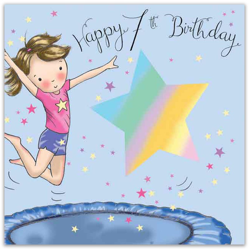 Twizler 7th Birthday Card for Girls - Trampoline - Age 7 Year Old - Childrens Happy Birthday Card for Kids - Image 2